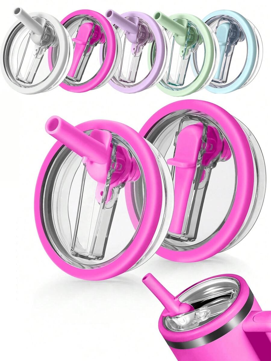 40 盎司可重复使用的玻璃杯盖，适用于可重复使用的玻璃杯盖，防溢防溅玻璃杯盖，适用于杯子和旅行者，返校用品 - 彩色 - 查看 1