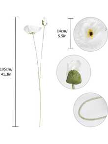 1/2/3 支 105cm 人造罂粟花，现代简约风格，可弯曲且不褪色 - 适用于 DIY 花墙、场景装饰、客厅/卧室花瓶摆设、婚礼、派对、花园装饰、户外植物、园艺等。 - 白色 - 查看 3