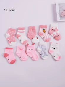 5pcs/10pcs Pink Children Socks, Suitable For Toddlers & Kids Everyday Wear, Spring/Summer - Multicolor - View 15