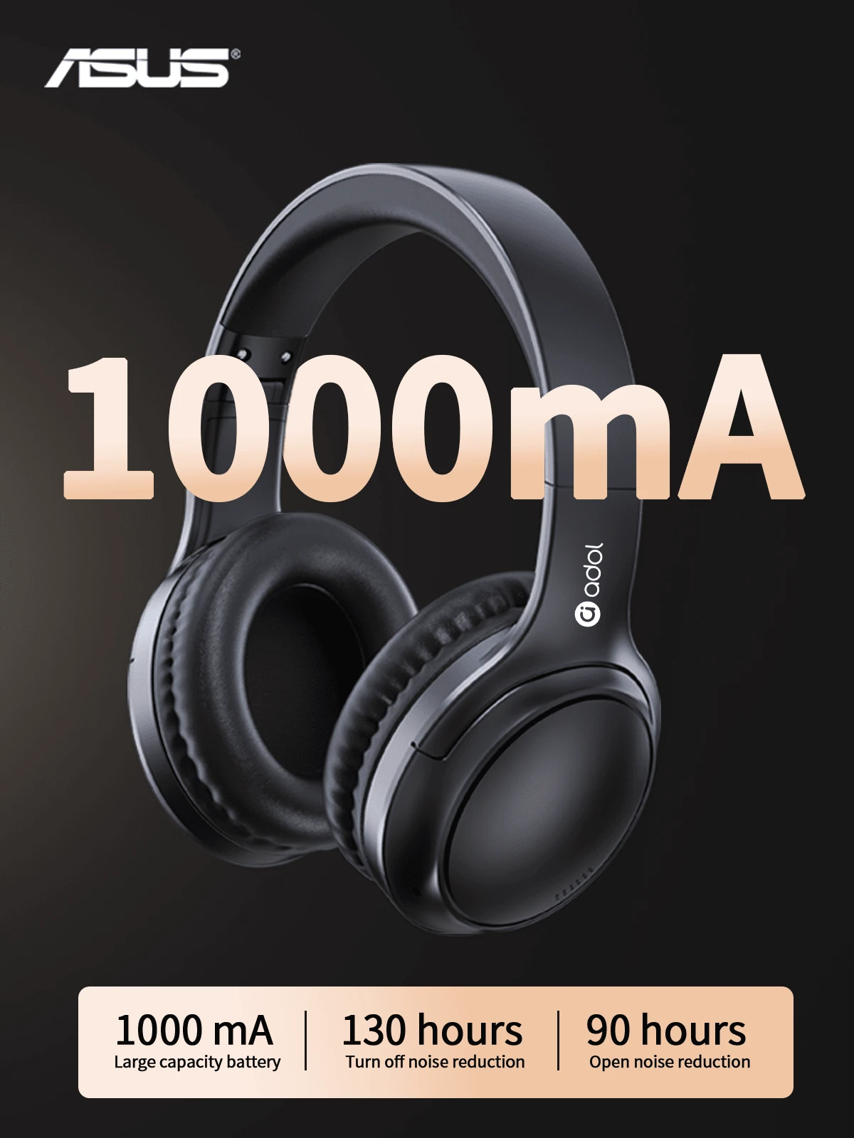 ASUS 华硕无线耳罩式耳机具有主动降噪功能、内置麦克风和可折叠设计。可调节的贴合度适合所有耳朵形状，可提供身临其境的声音，非常适合游戏或作为贴心的礼物。 - 黑色 - 查看 1