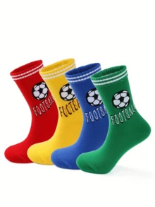 8 双/套随机颜色儿童袜子，带有足球和字母印花、条纹和黑白多种图案，适合日常穿着，男女通用 - 彩色 - 查看 2