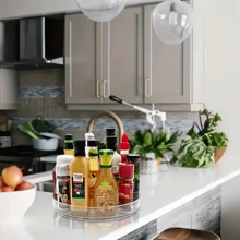 1pc 360° Rotating Clear Plastic Tray, Suitable For Makeup, Bathroom & Kitchen Organization