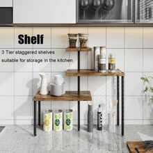 Corner Shelf Countertop Organizer 3 Tier Kitchen Corner Shelves Adjustable Spice Storage Rack For Bathroom Coffee Area Over Sink (Black) - Multicolor - View 2
