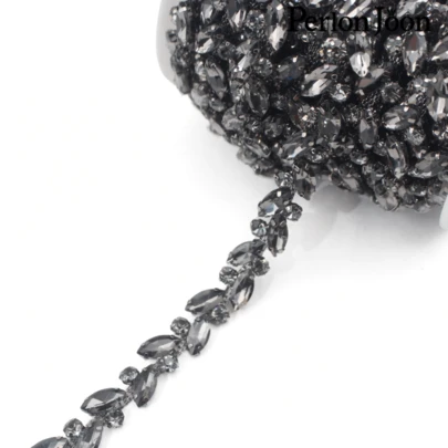 Perlon Joon 1 码树叶干净玻璃水晶链水钻装饰银水晶链装饰婚纱配饰