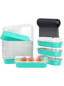50pcs Mini Loaf Pans With Lids And Fork Spoons Rectangle Individual Cake Pans Aluminum Foil Pans For Large Gatherings Picnics Vacations Parties