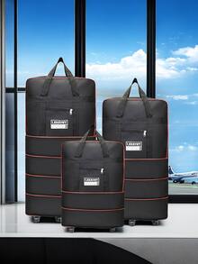 Foldable Travel Luggage Bag With Wheels, Large Capacity Waterproof Wear-Resistant Suitcase, Retractable Travel Bag, Clothes Storage For Spring, Summer, Travel Luggage, Big Storage Bag, Rolling Business Travel Backpack, Expandable Carry-On Luggage Bag, Portable Mobile Storage Backpack, Suitable For Overseas Study, Travel, Expandable Packing Cubes, Festival Gift Bag For School School Accessories School Stuff - Black - View 1