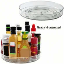 1pc 360° Rotating Clear Plastic Tray, Suitable For Makeup, Bathroom & Kitchen Organization