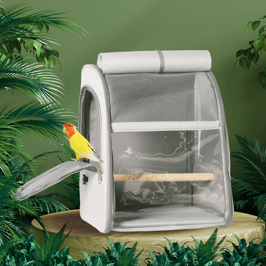Bird Carrier Backpack, Bird Carrier Travel Cage, Pet Travel Cage, Pet Backpack Carrier For Small Cats Dogs, Parrot Backpack, Dog Hiking Backpack, Designed For Travel, Hiking & Outdoor Use - Grey - View 1