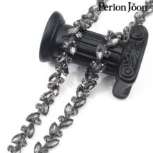 Perlon Joon 1码长叶形透明玻璃水晶链，饰有水钻，银色水晶链装饰，适用于婚纱 - 黑色 - 查看 5