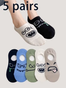 1/5 Pairs Women Funny Expression Invisible Socks, Suitable For Spring And Summer Wear - Multicolor - View 9