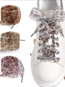 1 Pair/2pcs 1in/1.6in Wide 47.2in Long Leopard Print Shoelaces, Suitable For Sneakers, Boots And Various Clothing DIY Decoration