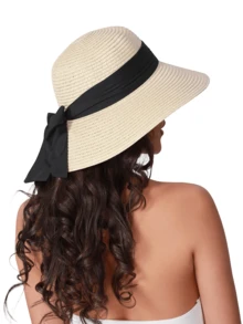 女士草帽宽边软边沙滩帽可调节太阳帽女士 UPF 50+ 情人节 - A - 查看 6