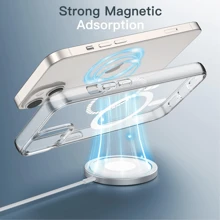 Coque magnétique pour iPhone 16/15/14/13/12, iPhone 11, Samsung Galaxy S24/S24Plus/S24ULTRA, compatible avec la charge sans fil MagSafe, coque antichoc et dos transparent anti-rayures (transparent)