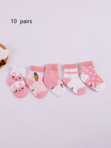 5pcs/10pcs Pink Children Socks, Suitable For Toddlers & Kids Everyday Wear, Spring/Summer - Multicolor - View 14