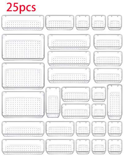 1/4/9/25Pcs Clear Plastic Drawer Organizers Set, 4-Size Versatile Bathroom And Vanity Drawer Organizer Trays, Storage Bins For Makeup, Bedroom, Kitchen Gadgets Utensils And Office, Back To School