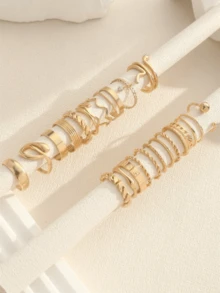 24pcs Sparkling Crystal Embedded Fashion Ring Set, With Bohemian Minimalist Snake And Geometric Design, Party Ring Set - Multicolor - View 6