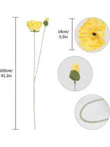 1/2/3支仿真罂粟花，长度105厘米，栩栩如生，简约现代风格，可弯曲且不褪色 - 适用于DIY花墙、场景装饰、客厅/卧室花瓶插花、婚礼、派对等场合 - 黃色 - 查看 3