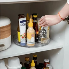 1pc 360° Rotating Clear Plastic Tray, Suitable For Makeup, Bathroom & Kitchen Organization