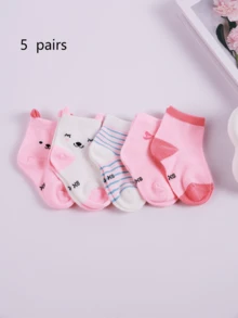 5pcs/10pcs Pink Children Socks, Suitable For Toddlers & Kids Everyday Wear, Spring/Summer - Multicolor - View 16