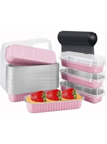 50pcs Mini Loaf Pans With Lids And Fork Spoons Rectangle Individual Cake Pans Aluminum Foil Pans For Large Gatherings Picnics Vacations Parties