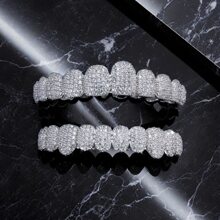 THATBOY 2pcs/Set Teeth Set Men Women Hip Hop Teeth Grills Iced Out Punk Men Women Teeth Decoration