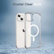 Coque magnétique pour iPhone 16/15/14/13/12, iPhone 11, Samsung Galaxy S24/S24Plus/S24ULTRA, compatible avec la charge sans fil MagSafe, coque antichoc et dos transparent anti-rayures (transparent)