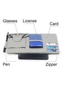 1pc Car Sun Visor Storage Bag, Leather Zippered Organizer Pouch, Multi-Function Card Holder, Suitable For Men And Women