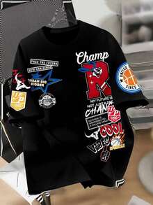 Men's 100% Cotton Champion Chicago Basketball United States T-Shirt Ready For Delivery Comfortable Streetwear - 黑色 - 查看 1