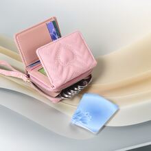 Fashionable Rhombus Plaid Tri-Fold Multi-Card Slots Chain Divider Multifunctional Compact Women Wallet For Women Wallet Mini Wallet Purse Wallet Small Wallet Wallet Cute Wallet - Pink - View 6