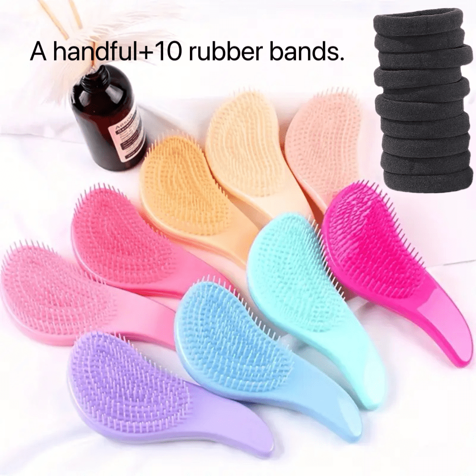 Set de 11 piezas Nuevo cepillo de pelo suave antienredos con masaje en los dientes, cepillo mágico con cojín alisador para la parte superior de la cabeza, para uso doméstico