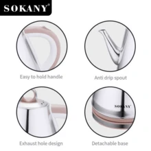SOKANY-1083 电水壶，1.5升大容量不锈钢电水壶，快速沸腾，自动断电，防烫伤设计，防干烧保护，性能可靠，适用于家庭、办公室、宿舍和房车使用。 - 查看 4