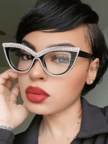1pc Women's Cat Eye Shape Clear Glasses With Rhinestone Studded Frame Glasses Accessories For Women - Brown - View 1