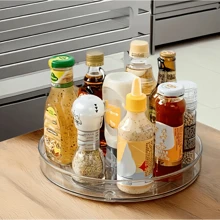 1pc 360° Rotating Clear Plastic Tray, Suitable For Makeup, Bathroom & Kitchen Organization