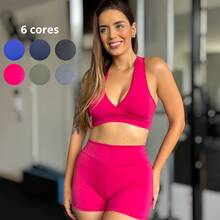 CONJUNTO ACADEMIA FITNESS FEMININO SHORTS MEIA COXA COM TOP BLACKOUT