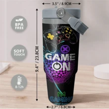 1 件 30 盎司不锈钢玻璃杯，游戏图案水杯，咖啡杯，平底水杯，送给家人、朋友的礼物，游戏爱好者的水杯 - 彩色 - 查看 8