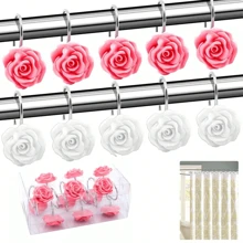 1pc/12pcs/24pcs Rose Shaped Bathroom Shower Curtain Hooks, Convenient For Bathroom, Kitchen, Bathtub Curtain, Exquisite Craftsmanship, Suitable For Various Home Decoration Styles, Minimalist And Fashionable, Essential Home Accessory