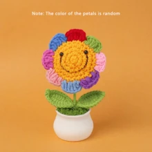 针织向日葵盆栽人造花、桌面装饰、圣诞礼物
