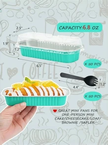 50pcs Mini Loaf Pans With Lids And Fork Spoons Rectangle Individual Cake Pans Aluminum Foil Pans For Large Gatherings Picnics Vacations Parties