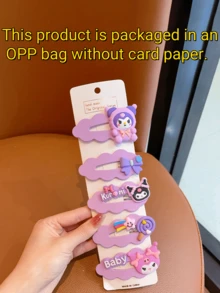 5pcs Sanrio Kuromi Melody Cartoon Pattern Kids Hair Clips, Packaged In OPP Bag, No Cardboard (Some Accessories May Be Random) - Clear - View 4