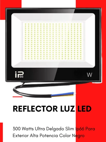 Reflector de 300 Watts con 360 LEDs  de Alta Potencia Ultra Delgado Slim para Exteriores del Hogar Alta Iluminación Ajustable Rotación  de 180 Grados con Chip LED Premium para el Jardín con Disipación del Calor Impermeable con Diseño Ergonómico Ligero