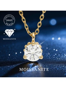 2025 Nowy 925 Srebrny Naszyjnik z Moissanite 0,5CT, Minimalistyczny Delikatny Naszyjnik z Czterema Pazurami, Uniwersalny i Układalny Design