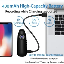 Enregistreur HD 1080P avec clip magnétique, caméra portable extérieure pour la  professionnelle et domestique, appareil d'enregistrement de bureau compact et pratique, mini caméra noire en forme de pois avec enregistrement circulaire, charge pendant l'enregistrement, détection de mouvement, objectif grand angle de 90°, enregistrement audio et vidéo séparé, caméra de surveillance