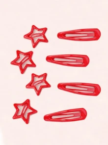 8pcs Metallic Feeling Sweet & Punk Five-Pointed Star & Teardrop Hair Clips, Minimalist Versatile Y2K Style - Multicolor - View 3
