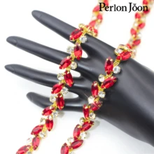 Perlon Joon Rantai Kristal Kaca Bening Berbentuk Daun Sepanjang 1 Yard, Dekorasi Trim Kristal Warna Perak untuk Aksesori Gaun Pengantin - Merah - View 5