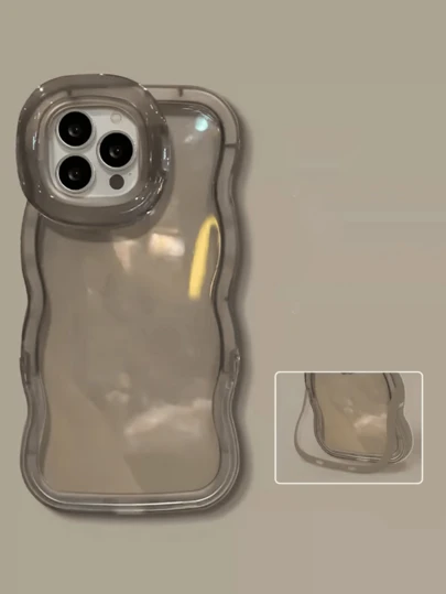 1pc Thick Soft Silicone Wavy Design Invisible Double-Bracket Cream Color Phone Case Compatible With IPhone 11/11 Pro/11 Pro Max, 12/12 Pro/12 Pro Max, 13/13 Pro/13 Pro Max, 14/14 Pro/14 Plus/14 Pro Max, 15/15 Pro/15 Plus/15 Pro Max, 16/16 Pro/16 Plus/16 Pro Max Waterproof Shockproof Anti-Fall Scratch Resistant