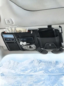 1pc Car Sun Visor Storage Bag, Leather Zippered Organizer Pouch, Multi-Function Card Holder, Suitable For Men And Women