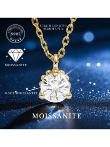 2025 Nowy 925 Srebrny Naszyjnik z Moissanite 0,5CT, Minimalistyczny Delikatny Naszyjnik z Czterema Pazurami, Uniwersalny i Układalny Design
