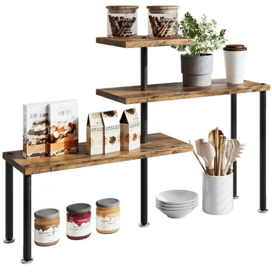 Corner Shelf Countertop Organizer 3 Tier Kitchen Corner Shelves Adjustable Spice Storage Rack For Bathroom Coffee Area Over Sink (Black) - Multicolor - View 1