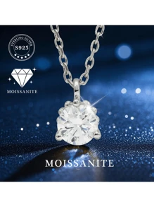 2025 Nowy 925 Srebrny Naszyjnik z Moissanite 0,5CT, Minimalistyczny Delikatny Naszyjnik z Czterema Pazurami, Uniwersalny i Układalny Design