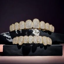 THATBOY 2pcs/Set Teeth Set Men Women Hip Hop Teeth Grills Iced Out Punk Men Women Teeth Decoration